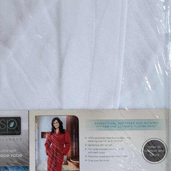 Sarah Peyton Wellness Ultra Soft Fleece Robe White 43 Inches In Length One Size - Picture 3 of 9